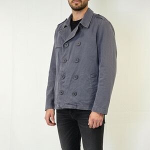 Tripp NYC Man Y2K Goth Blue Gray Double Breasted Button Up Collared Jacket Sz XL